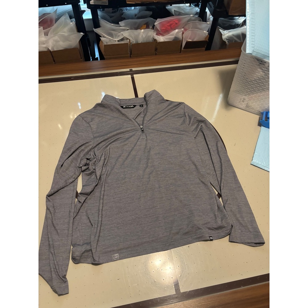 61 TravisMathew Mens Grey Heathered Quarter Zip Pullover Golf Shirt Large